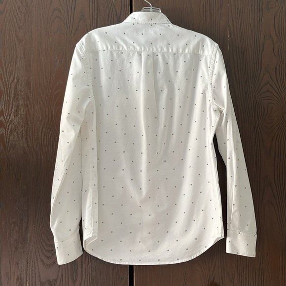 Old Navy long sleeved, slim fit blouse. White with blue/ orange tiny squares. Sm - Picture 6 of 8